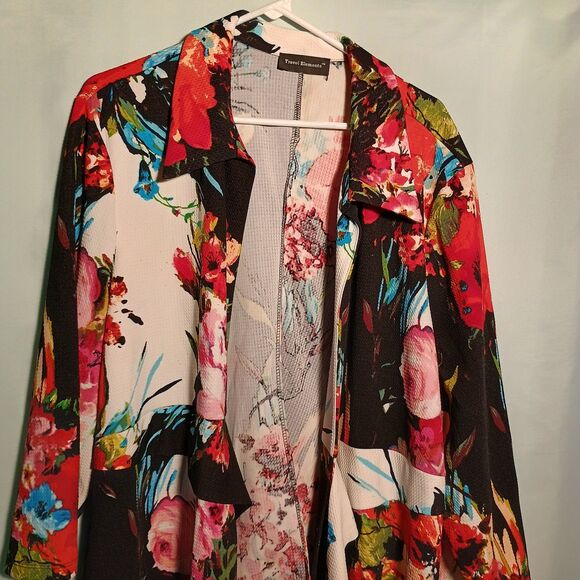 "Women's Colorful Floral Open Front Cardigan – Lightweight 3/4 Sleeve Duster" - Picture 2 of 6